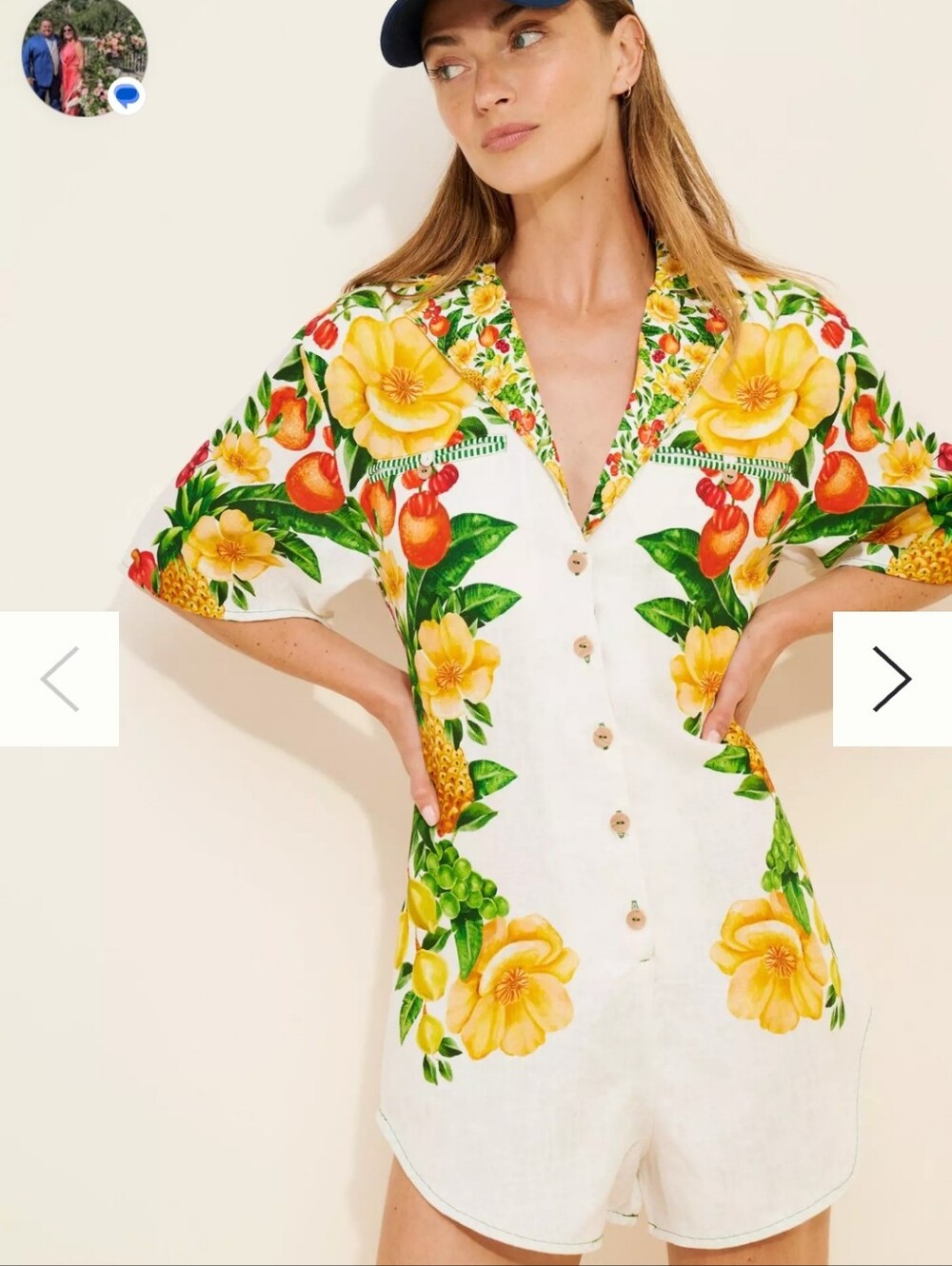 FARM Rio White Floral Fruit Print Short Sleeve Romper